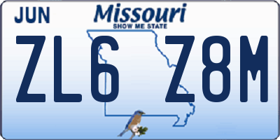 MO license plate ZL6Z8M