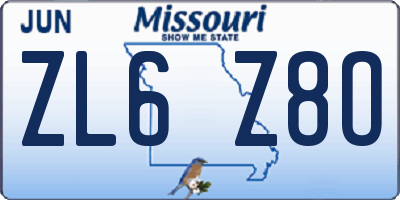 MO license plate ZL6Z8O