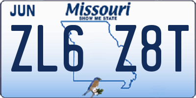 MO license plate ZL6Z8T