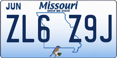 MO license plate ZL6Z9J