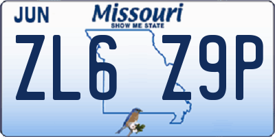 MO license plate ZL6Z9P