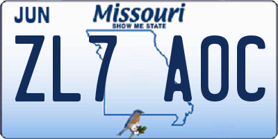 MO license plate ZL7A0C