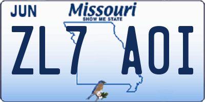 MO license plate ZL7A0I
