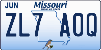 MO license plate ZL7A0Q