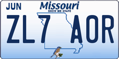 MO license plate ZL7A0R
