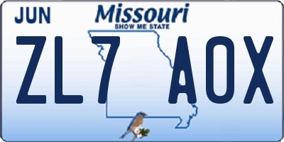 MO license plate ZL7A0X