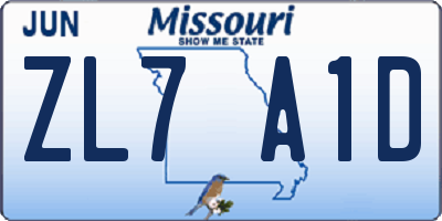 MO license plate ZL7A1D