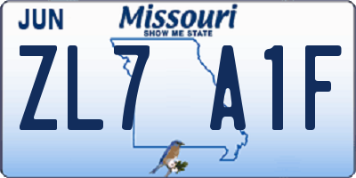 MO license plate ZL7A1F