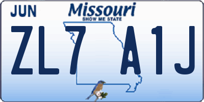 MO license plate ZL7A1J