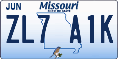 MO license plate ZL7A1K