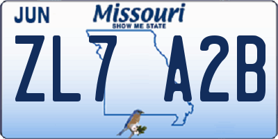 MO license plate ZL7A2B