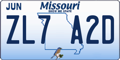 MO license plate ZL7A2D