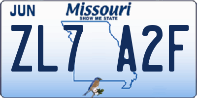 MO license plate ZL7A2F