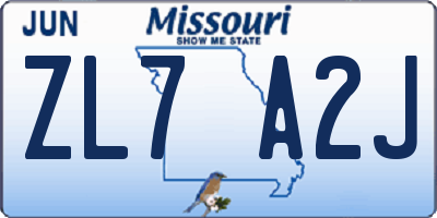 MO license plate ZL7A2J