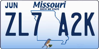 MO license plate ZL7A2K