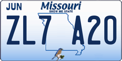 MO license plate ZL7A2O
