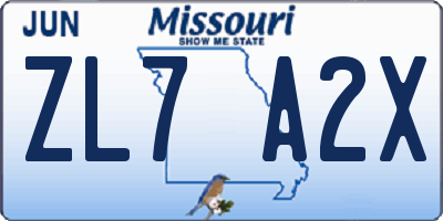 MO license plate ZL7A2X