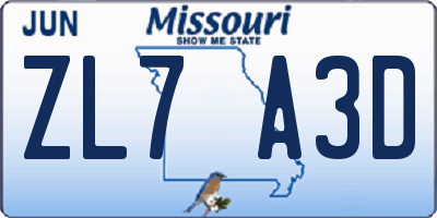 MO license plate ZL7A3D