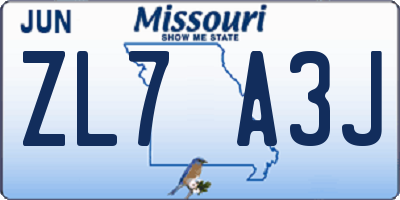 MO license plate ZL7A3J