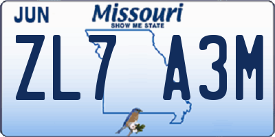 MO license plate ZL7A3M