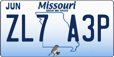MO license plate ZL7A3P