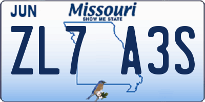 MO license plate ZL7A3S