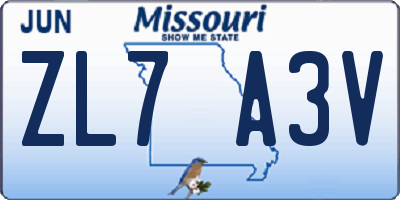 MO license plate ZL7A3V