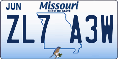 MO license plate ZL7A3W