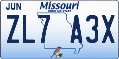 MO license plate ZL7A3X
