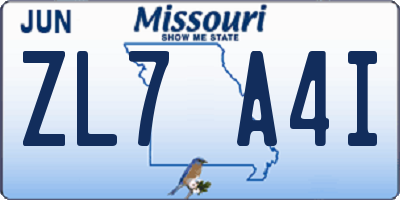 MO license plate ZL7A4I