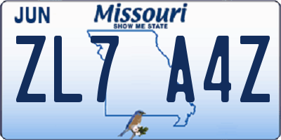 MO license plate ZL7A4Z