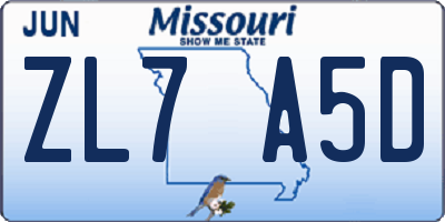 MO license plate ZL7A5D