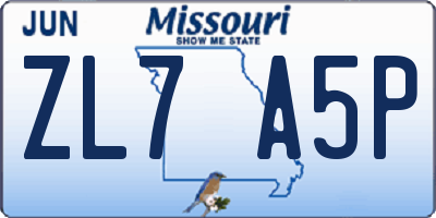 MO license plate ZL7A5P
