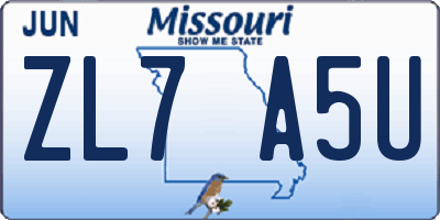 MO license plate ZL7A5U