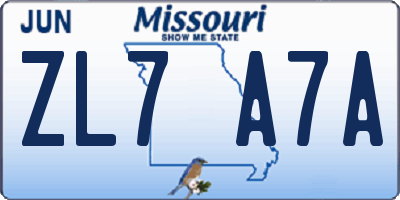 MO license plate ZL7A7A