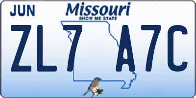 MO license plate ZL7A7C
