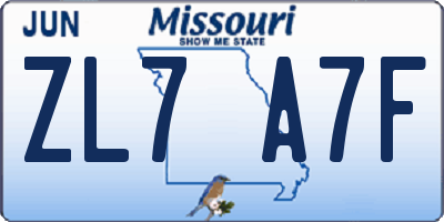 MO license plate ZL7A7F