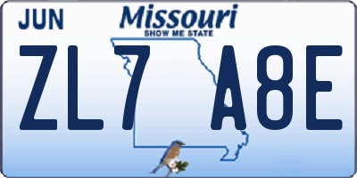 MO license plate ZL7A8E