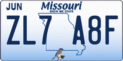 MO license plate ZL7A8F