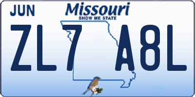 MO license plate ZL7A8L