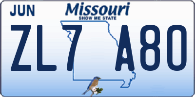 MO license plate ZL7A8O