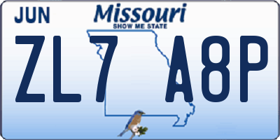 MO license plate ZL7A8P