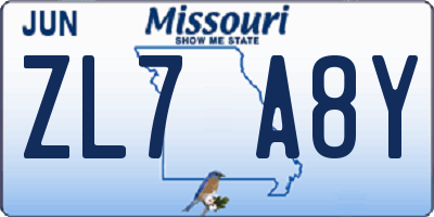 MO license plate ZL7A8Y
