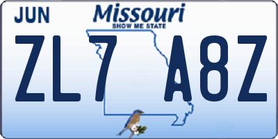 MO license plate ZL7A8Z