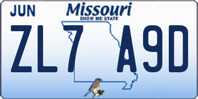 MO license plate ZL7A9D