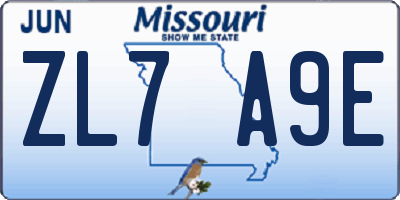 MO license plate ZL7A9E