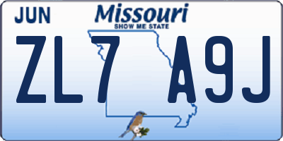 MO license plate ZL7A9J