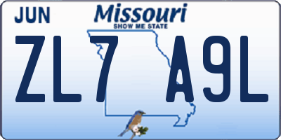 MO license plate ZL7A9L
