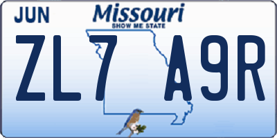 MO license plate ZL7A9R