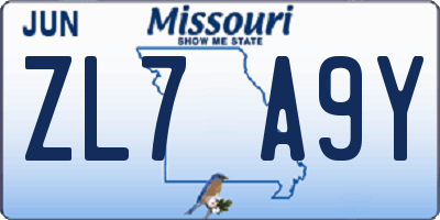 MO license plate ZL7A9Y